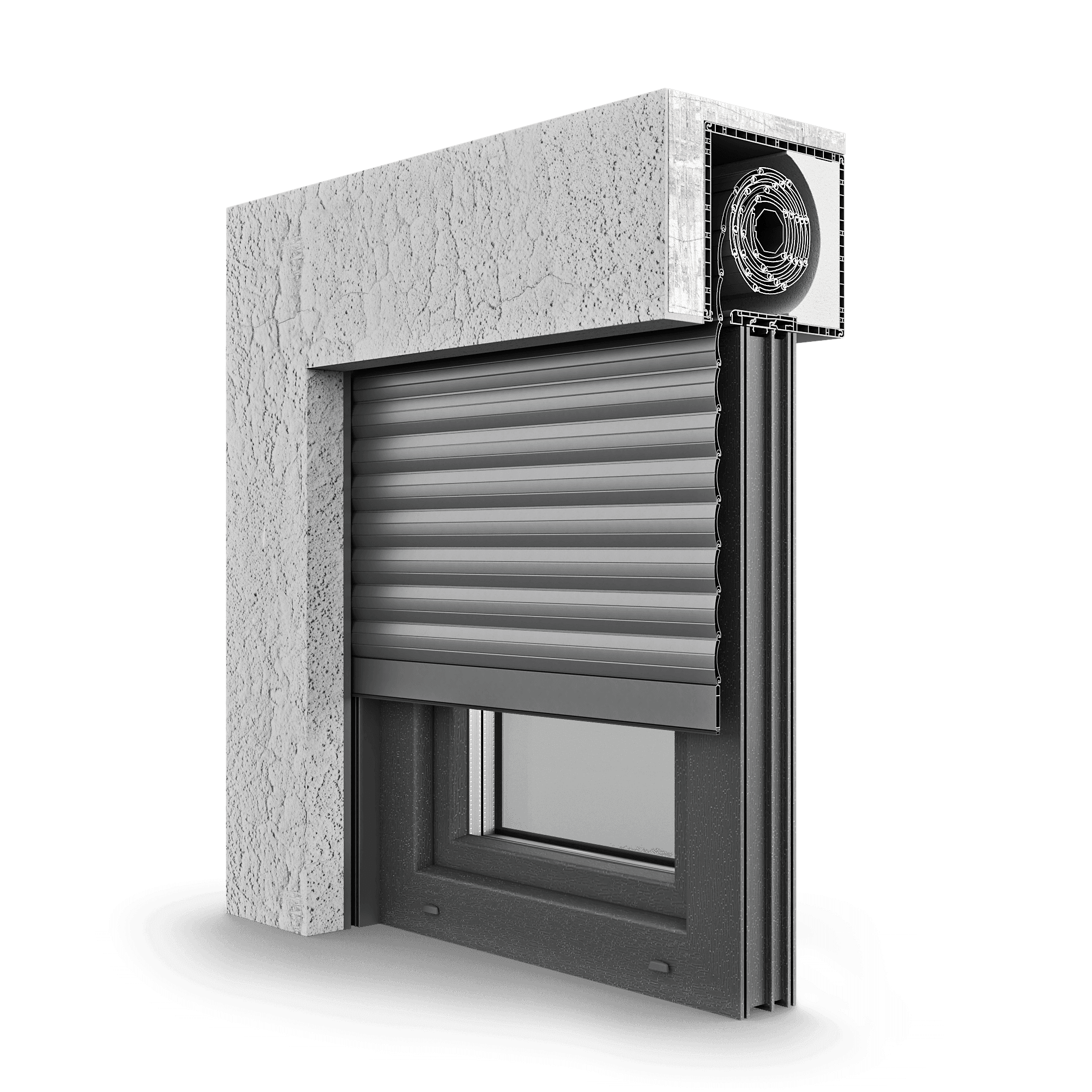 Exakt Aufsatzrollladen mit verputzbarem Kasten